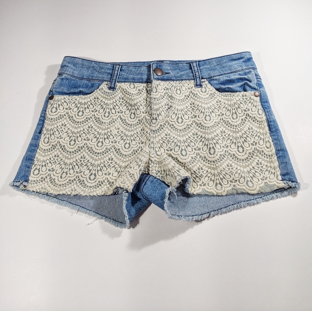 Fire Los Angeles Lace Front Jean Shorts Boho Sz 12